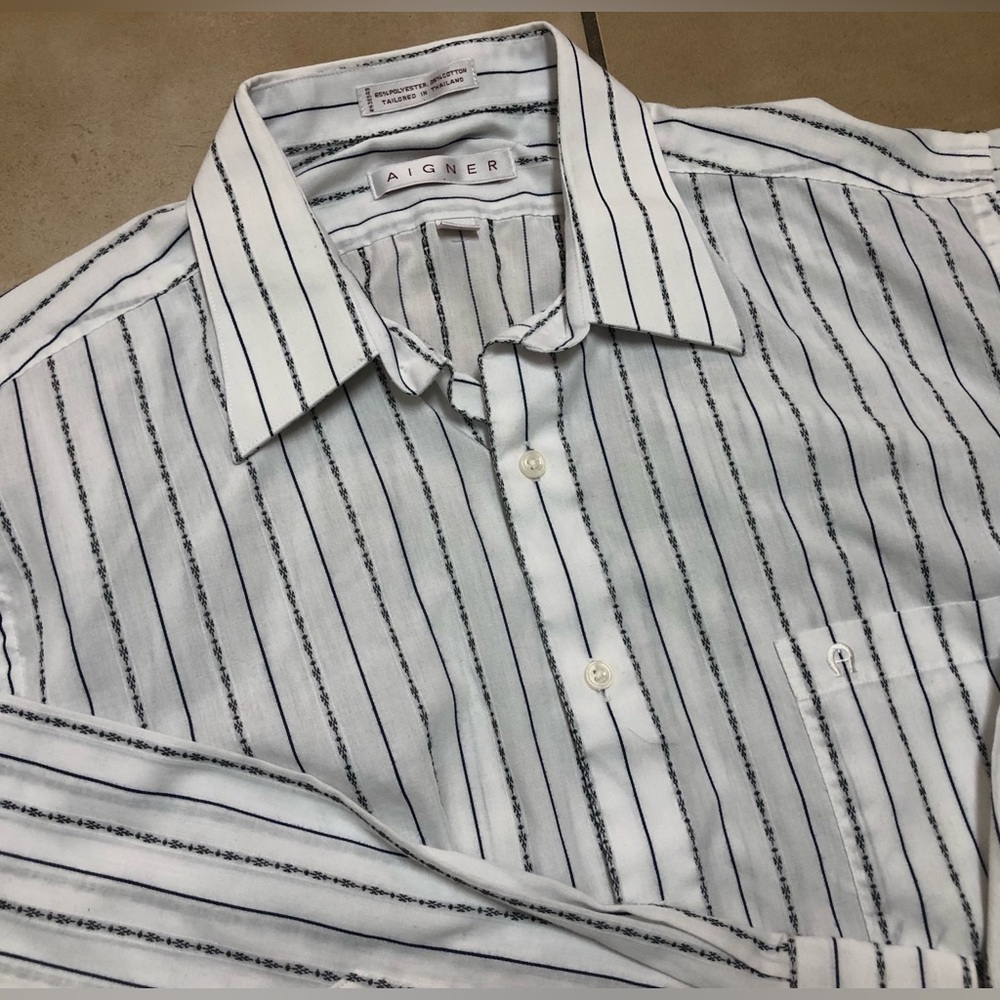 Etienne Aigner men’s striped dress shirt 16.5 32/33 white with black strips